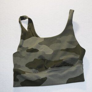 Aerie Sports Bra Women' XS Green Camo Print Offline Textured Longline Cut Out